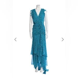 Veronica Beard Blue Floral Ruffled and Adjustable Maxi Dress